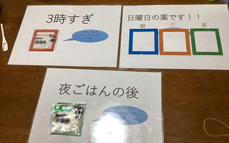 認知機能の低下により、服薬を忘れてしまう方に対して、忘れないような設定方法を考えました。